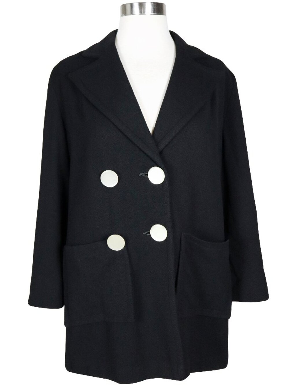 Vintage 60s Black Wool Mod Jacket Bracelet Length Sleeves Womens Sailor Peacoat